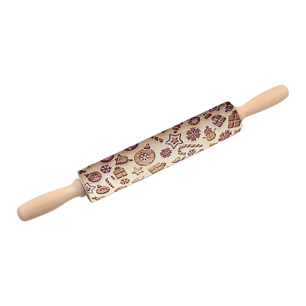Christmas Gift Pattern Embossing Rolling Pin Gingerbread Cookies For Kitchen DIY 