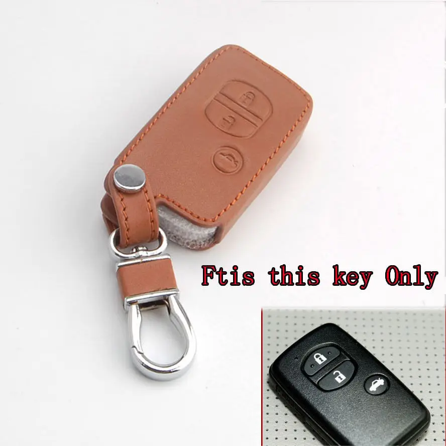 3 Buttons Brown Leather Car Smart Remote Key Fob Holder Cover Car Key