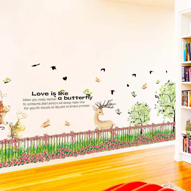 fence flower grass wall stickers pvc material green grass fawn