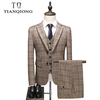 

Suit for Men Slim Fit Men Plaid Suit High Quality Groom Wedding Design Suit 3 Piece(Blazer+Pants+Vest) Mariage Gentlemen Costume