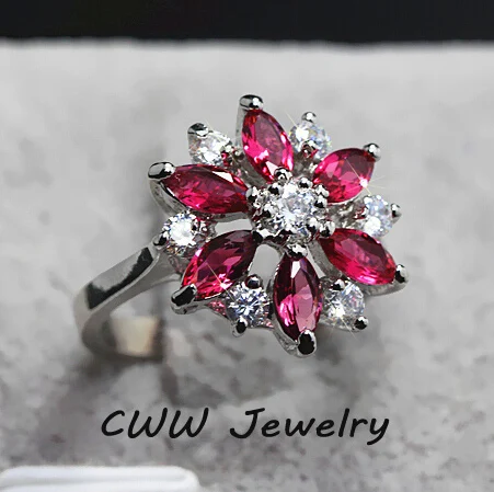 

CWWZircons Trendy 2017 Summer Style White Gold Color Big Vintage Red Cubic Zirconia Stone Wedding Rings For Women R073