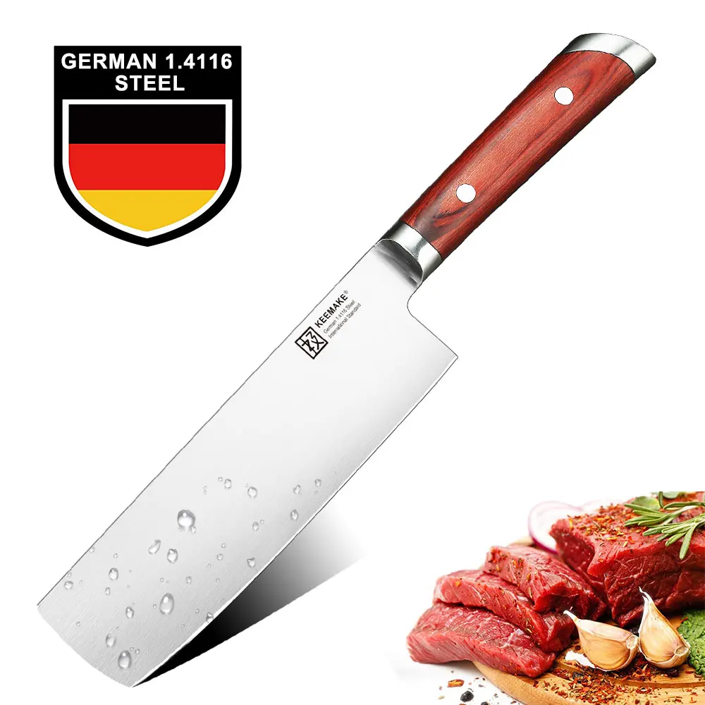 

KEEMAKE 7" Cleaver Kitchen Knives Top Quality German 1.4116 Steel Sharp Blade 58HRC Color Wood Handle Chef Knife Meat Cut Tools