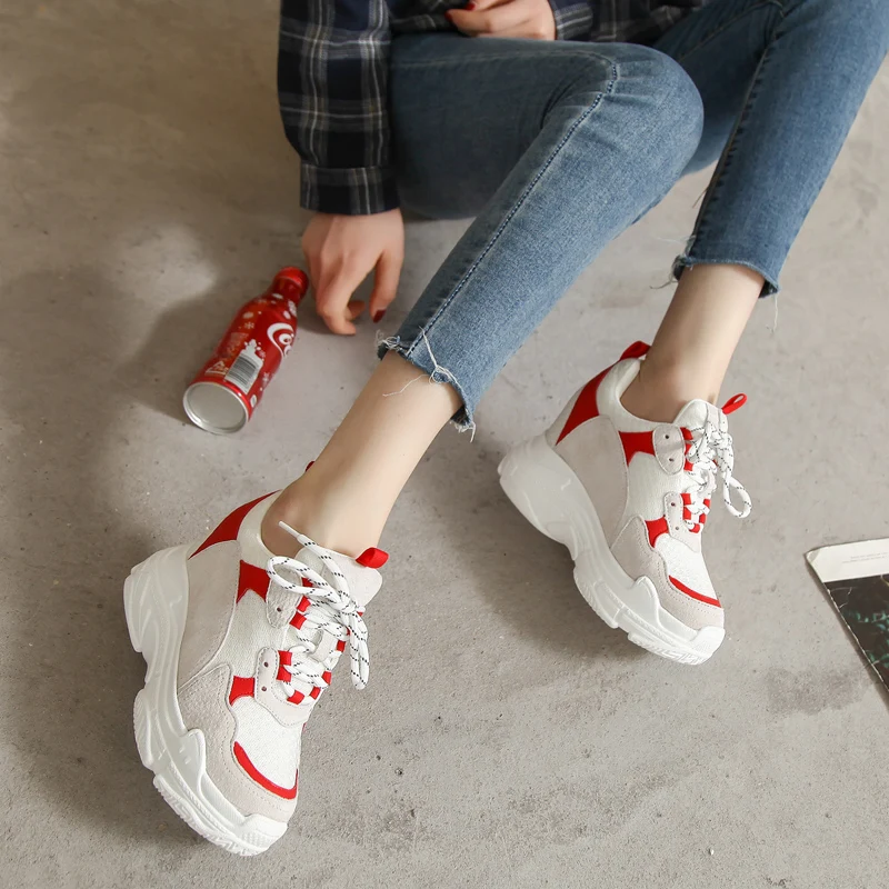 

2018 spring new increase in women's shoes 10 cm slope breathable casual shoes thick-soled platform shoes