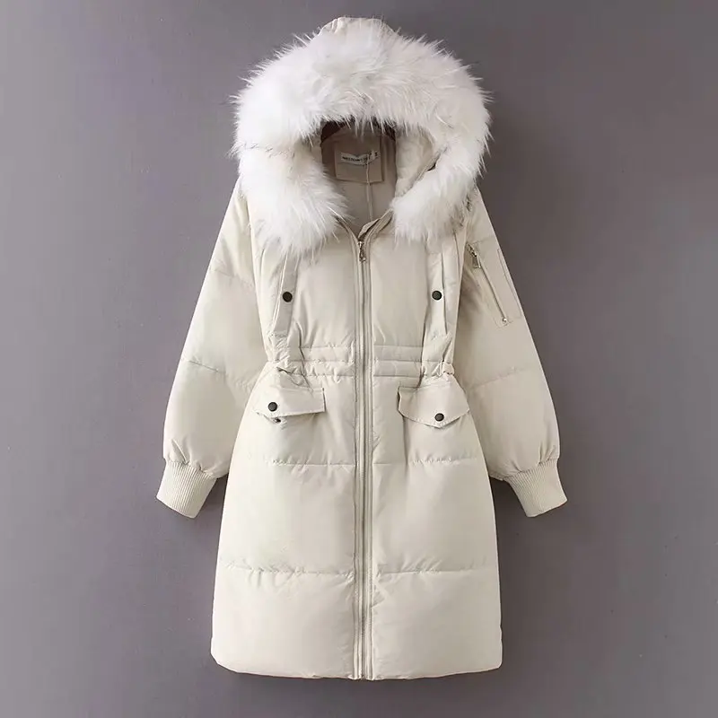 

Thick Long drawstring Down Jacket Women Warm Windbreaker winter woman Coat Fur Collar Long Warm Parka Winter Jacket Women
