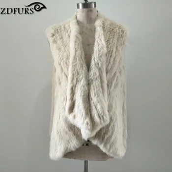 

FXFURS New Arrival Women Knitted Rabbit Fur Vests Fur Gilet Sleeveless Loose style big size Knit Fur Waistcoat Female