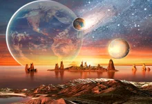 Laeacco Planet Nebula Mountain Island Photography Backgrounds Vinyl Digital Customized Photographic Backdrops For Photo Studio