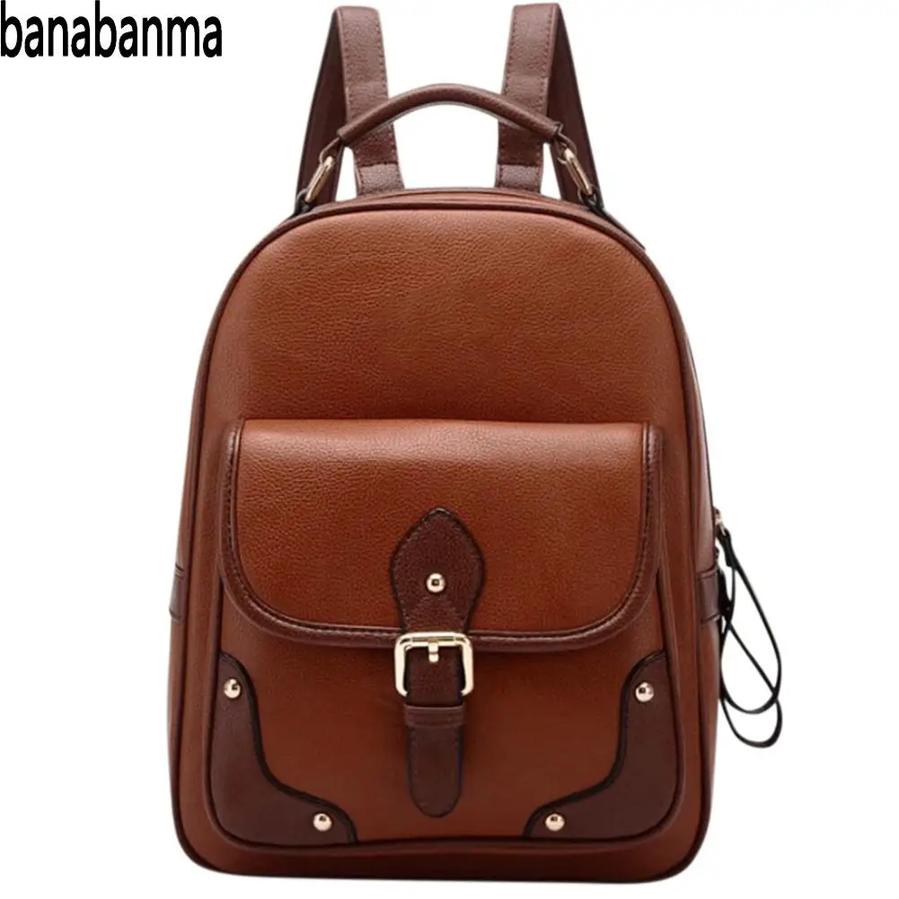 

banabanma Women backpack Girl Retro PU Backpack Fashion All-match Knapsack Large Capacity Casual Travel Bags for women 2018 ZK30