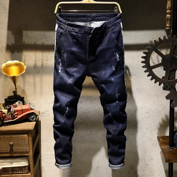 

Fashion Full Length Solid Skinny Jeans Men Brand Designer Denim Pants Luxury Casual Trousers Male ripped jeans black blue