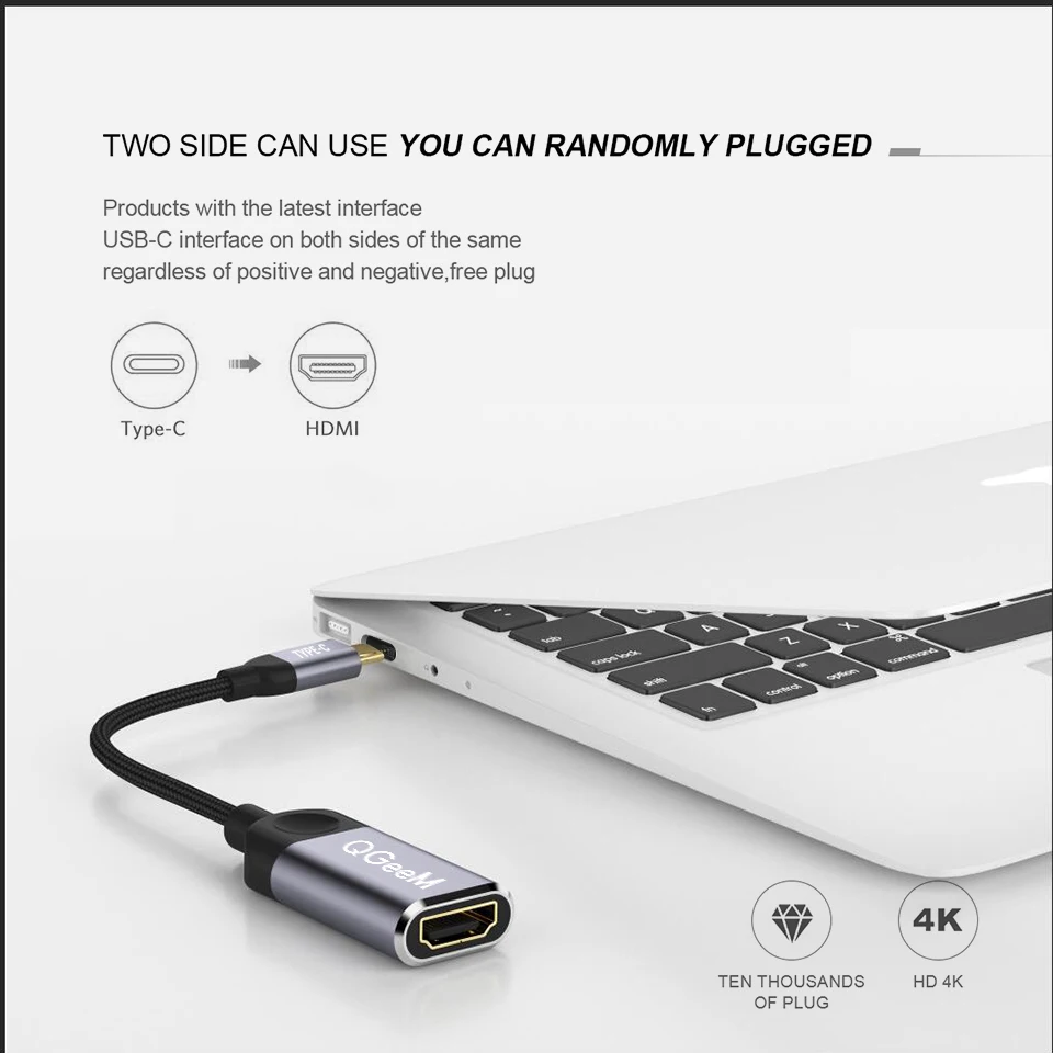 QGEEM USB C к HDMI Кабель-адаптер 4 к 30 Гц тип-c к HDMI для huawei mate 20 macBook pro ipad pro galaxy S9 HDMI USB-C кабель