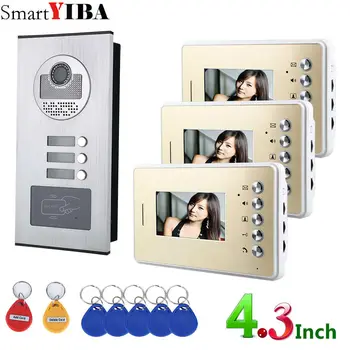 

SmartYIBA RFID Access Control Camera Intercom Wired 4.3"Inch Monitor Video Intercom Door Phone Doorbell System For 3 Apartment