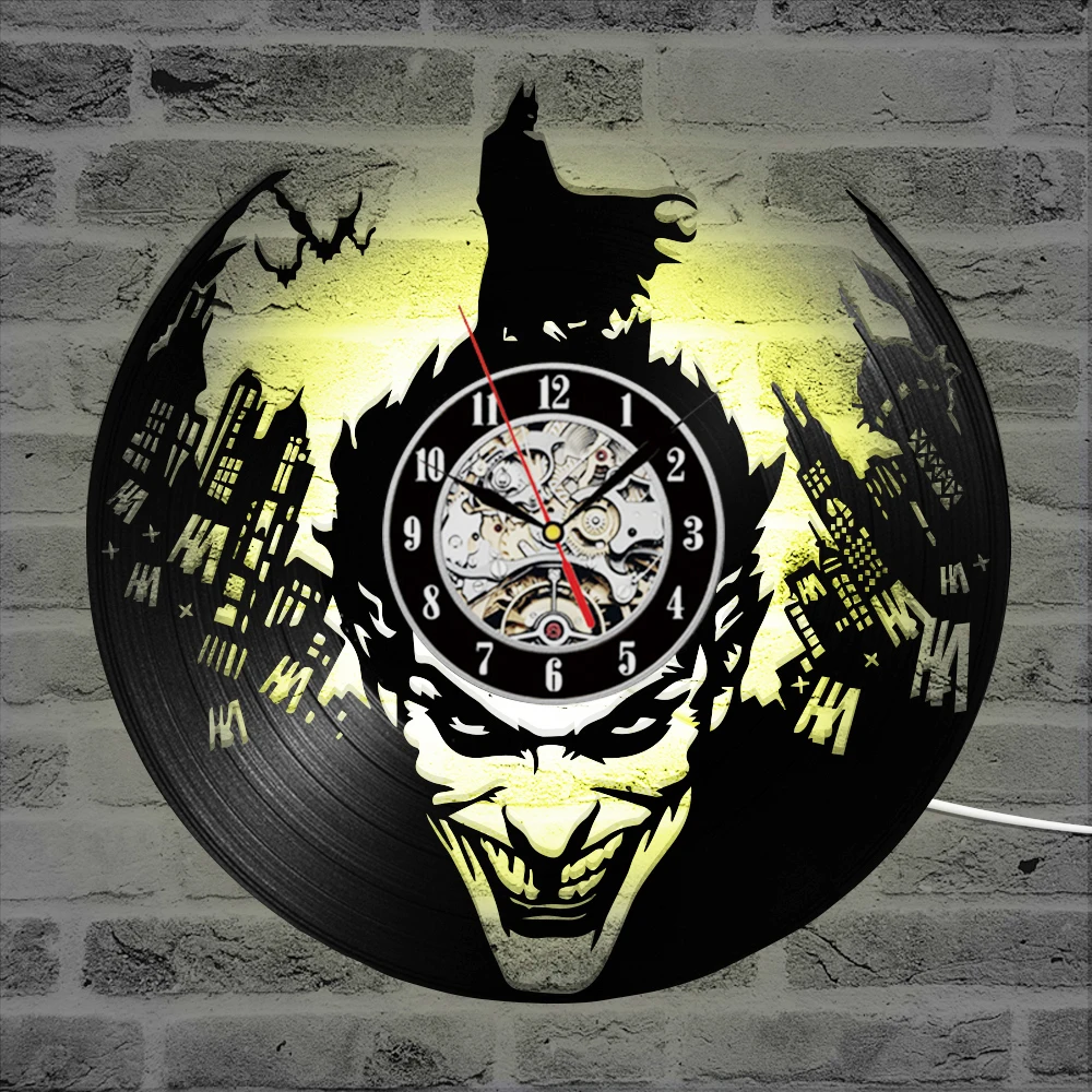 CD Record Wall Clock 3D Vinyl Wall Watch Classic LED Lighting Clock Wall Decorative Hanging Vintage Art Decor Clocks