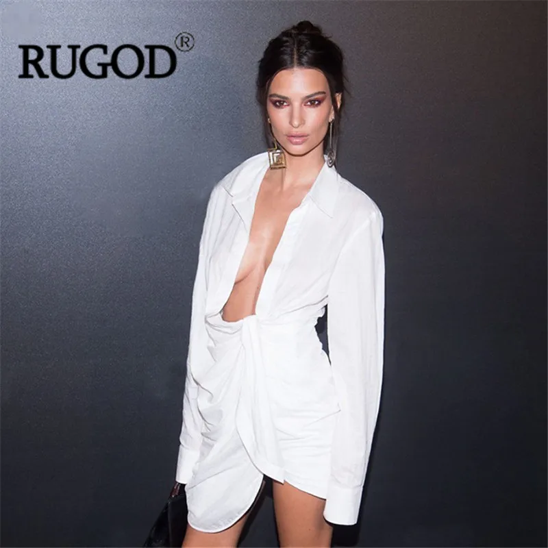 RUGOD Для женщин топ и блузка элегантный длинный белая солнце упорно рубашка Мода