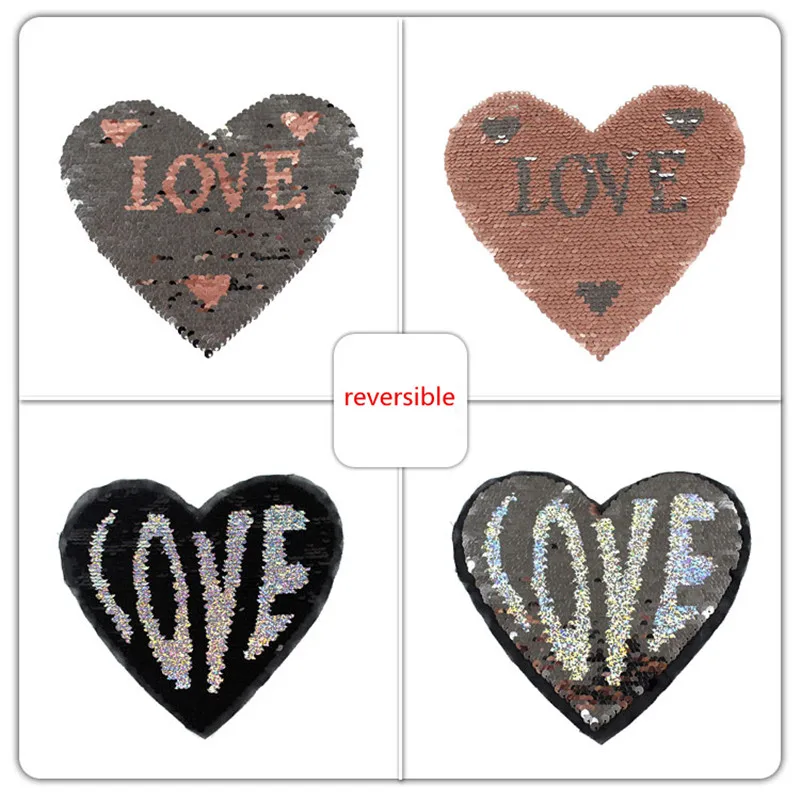 5Pcs/Lot Jacket Patch Heart For Clothing Glitter Embroidered Patchwork