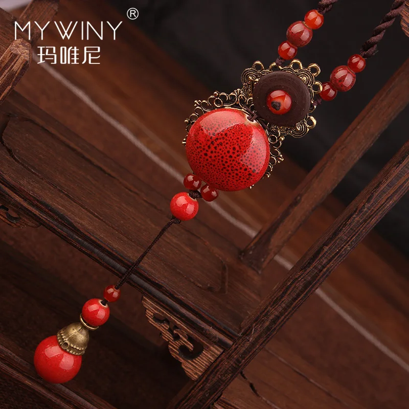 

new fashion nature stones ethnic necklace women jewelry,handmade braided bronze ceramic pendants vintage necklace