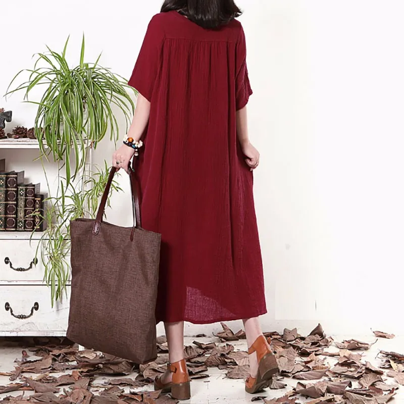 2019 الصيف فضفاض فساتين للنساء Casaul اللباس مثير خمر V الرقبة نصف كم جيوب فساتين Vestido دي فيستا زائد حجم
