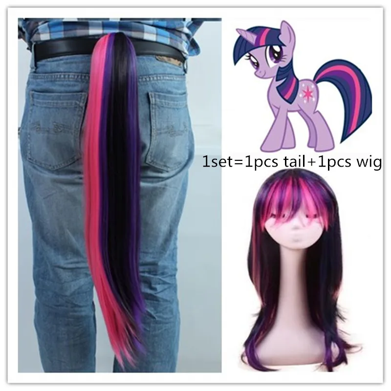 

1set Unicorn Princess Twilight Sparkle Cosplay Wig+Tail Party Hats for Halloween Christmas Party Supplies