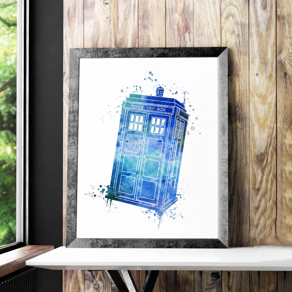 Dr Who Tardis Print Poster Watercolor Framed Canvas Wall Art Nursery