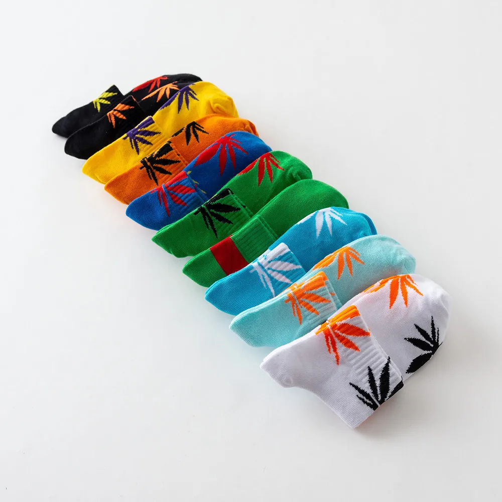 Moda Socmark Summer Women Men's Funny Ankle Socks Hemp Meias Long Happy Maple Leaf sokken Cotton Weed Grass White Black Socken