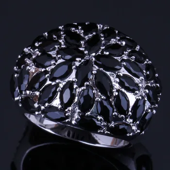 

Luxurious Black Cubic Zirconia Silver Plated Ring V0507