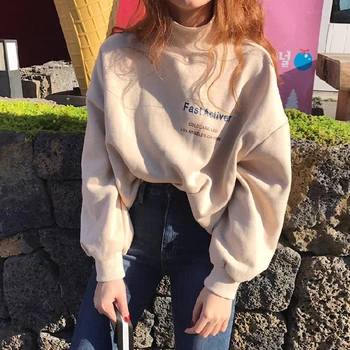 

2020 Autumn Women Sweatshirts Casual Long Sleeve Pullover Sweatshirt Korean Ulzzang Harajuku Half Turtleneck Hoodies Female Top