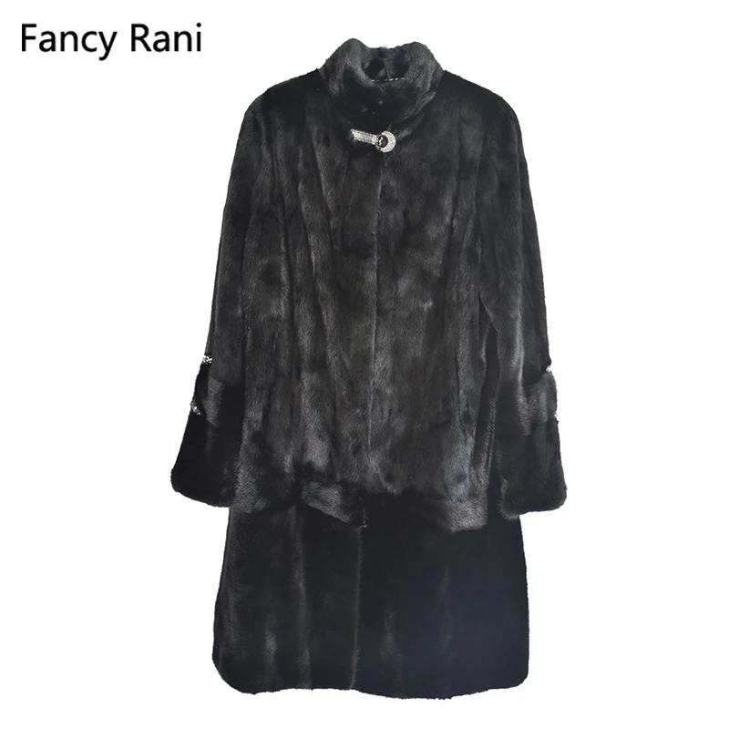Naturelle D'hiver Chaud Veste X De long Fourrure Épais Réel Manteau Pleine Pelt Véritable Vison Vêtements Noir Mandarin Femmes Col TC8wqfvn6x