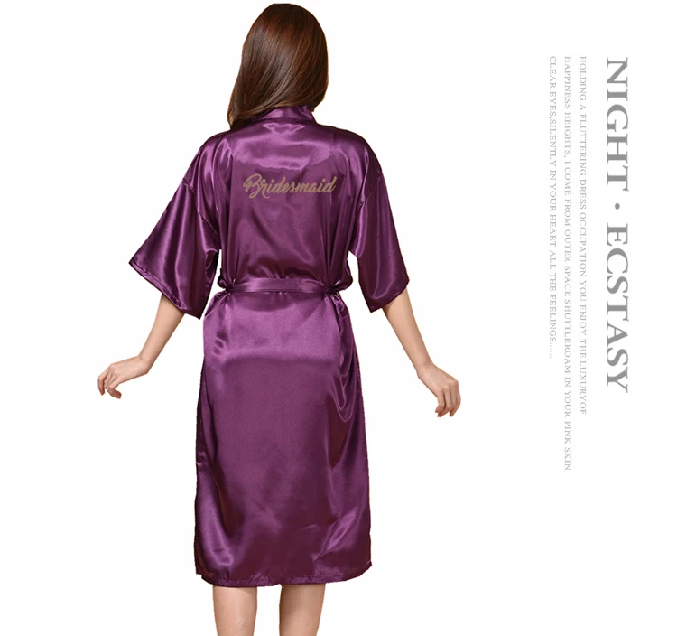 Золото штамп 'Bridesmaid' шелковый атлас невесты свадебные халаты длинное кимоно Твердые ночной халат мода халат для Для женщин