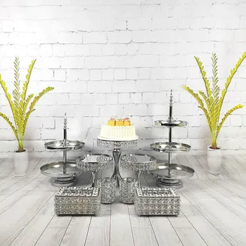 

9-11pcs/ set Wholesale Cake Wedding Set Display Tiered Mirror Crystal Three Tier Decoration Metal Dessert Cupcake Stand Tools