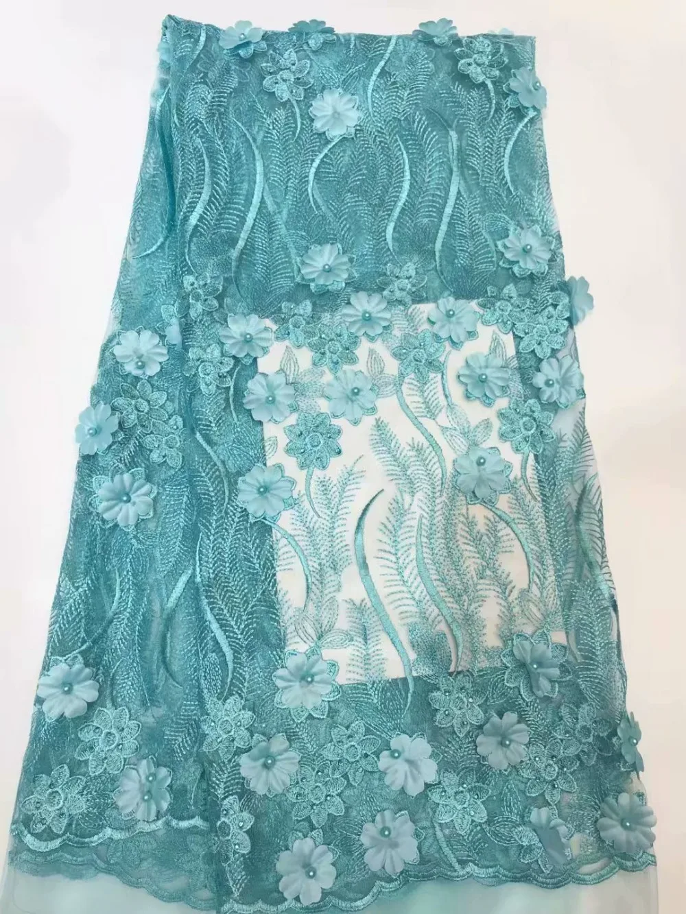

Elegant 3D Nigerian French Mesh Lace Fabrics Guipure Tulle Embroidered African Laces Fabric With Beaded for Party