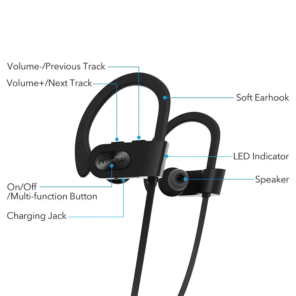 Mpow пламя Bluetooth спортивные наушники водонепроницаемые IPX7 беспроводные наушники 7-9 часов воспроизведения шумоподавления гарнитуры