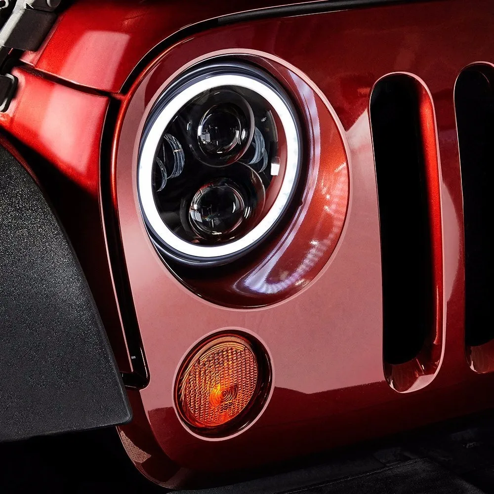 1Pair 7Inch LED Headlight White Halo Ring Angel Eyes+Amber Turning Signal Led headlamp For Jeep Wrangler JK TJ CJ 2007-2016 (16)