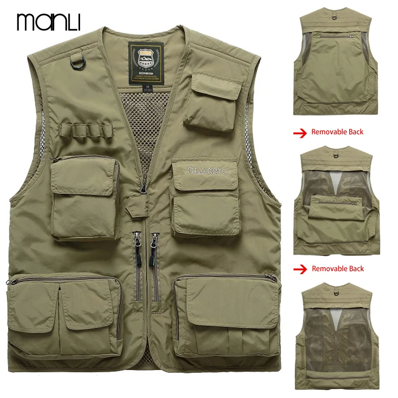 

MANLI Outdoor Brand Hiking Vests Waistcoat For Men Multi-pockets Unloading Dry Thin Mesh Photography Military Cargo Coats