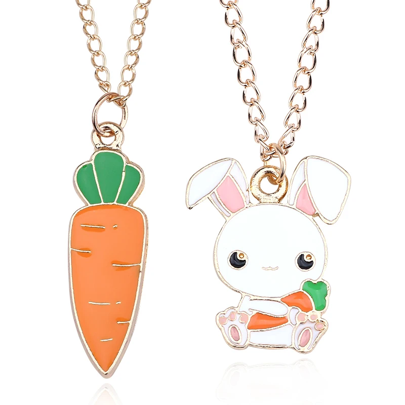 DIY Cute Animal Pendant Cartoon Little White Rabbit Hold Carrot Choker