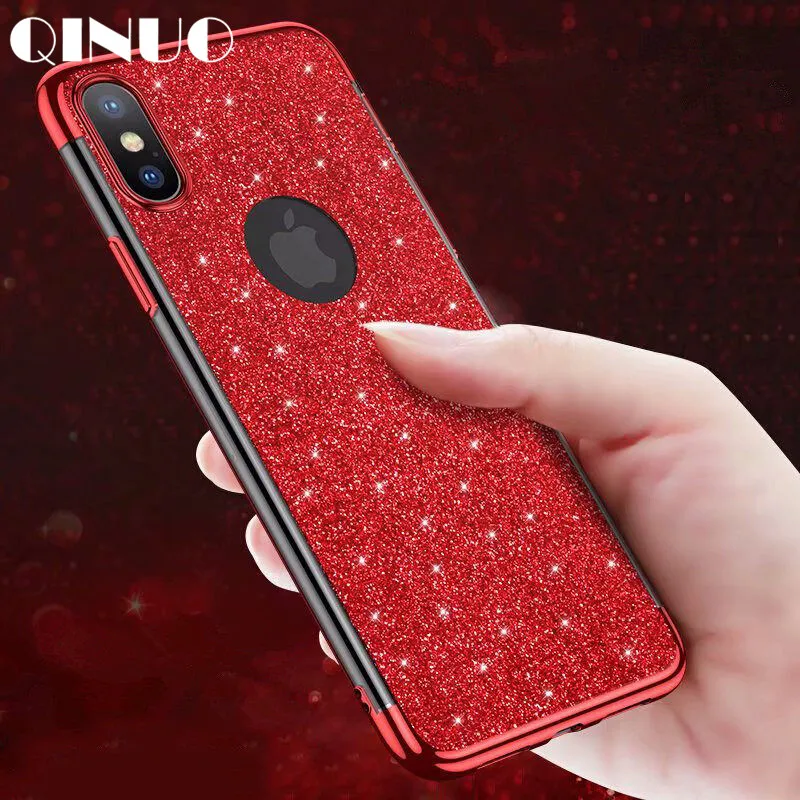 QINUO Plating Glitter Shining Phone Case For iPhone 5 SE 6 6S 7 8 Plus Ultra Thin Soft TPU Cover Shell X XS Max XR |