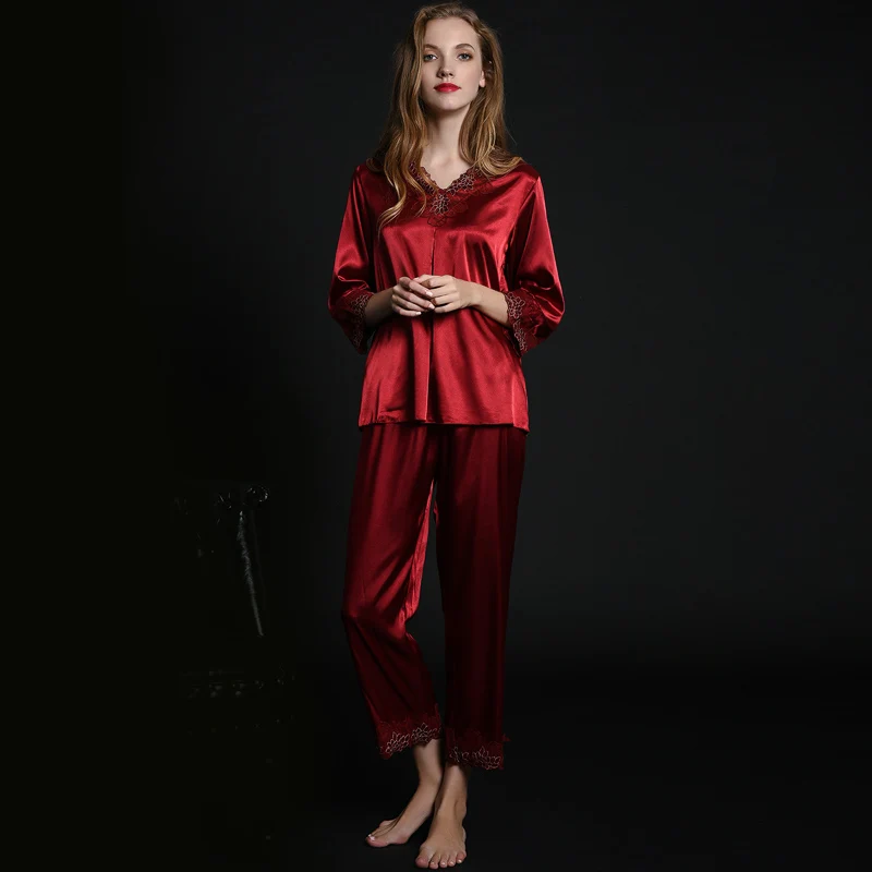 Весна и осень Мужская Лед Шелковая пижама женская шелковая ночная рубашка красная свадебная одежда для пар домашняя одежда для влюбленных - Цвет: Золотой