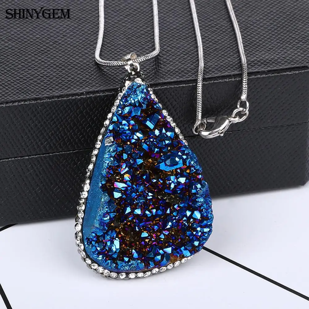 ShinyGem, большое ожерелье из друзы, кубический циркон, нестандартный минеральный кристалл, ожерелье с подвеской, бразильское ожерелье друзы, s для женщин