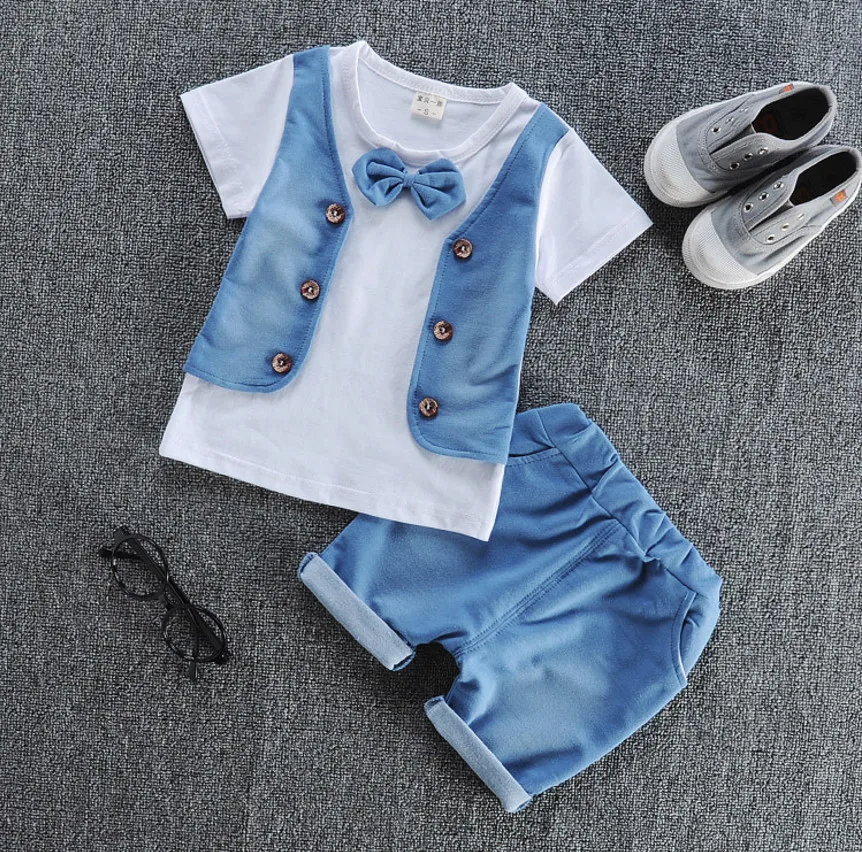 

New Kids Clothing Sets 2018 Fashion Style Baby Boys Clothes Sets Bow Tie Denim Vest T-shirt+Jeans Shorts Pants 2Pcs For Children