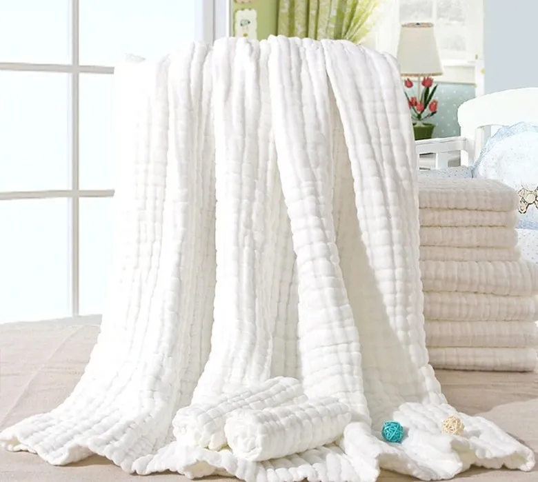 8 Layers Crinkle Cotton Gauze blanket 100 Cotton white color 110 x 110