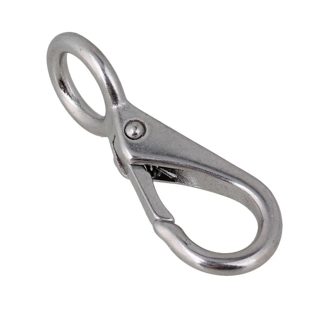 304 Stainless Steel 55mm Silver 0# Carabiner Lock Boat Clip Hook Fixed Eye Hook Link Set