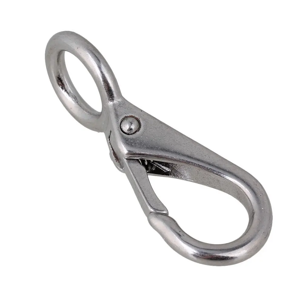

304 Stainless Steel 55mm Silver 0# Carabiner Lock Boat Clip Hook Fixed Eye Hook Link Set
