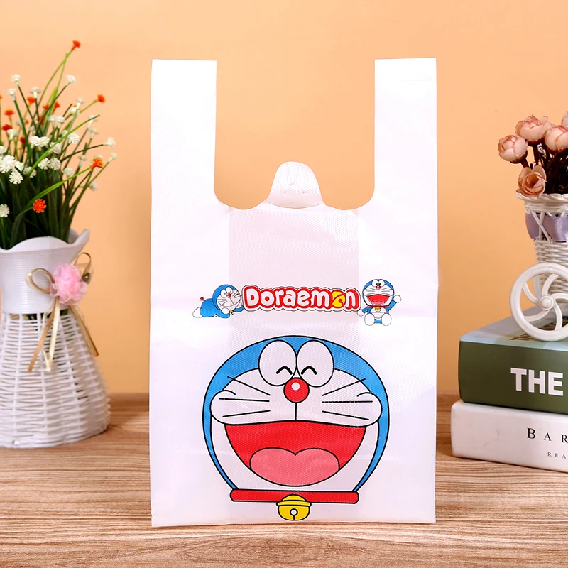 50 шт. качественные пакеты для напитков Doraemon для упаковки в виде жилета, пластиковый пакет для выноса, игрушки, Ланч-бокс, посылка, сумки