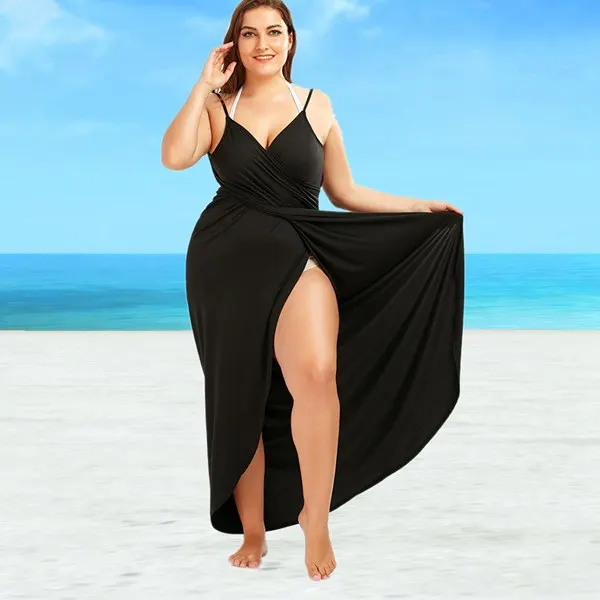 Us 685 20 Off2018 New Plus Size Beach Cover Up Wrap Dress Bikini Swimsuit Bathing Suit Cover Ups Robe De Plage Beach Wear Large Size Swimwear In