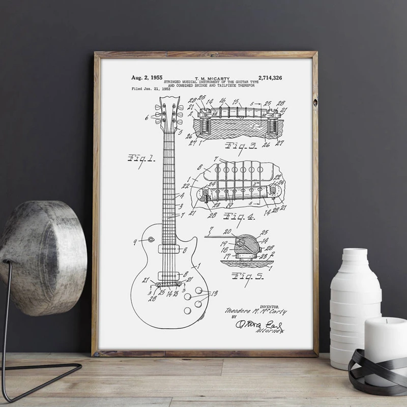 Gibson Les Paul Guitar Patent Wall Art Prints