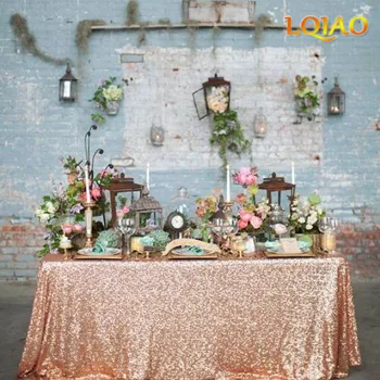 

2019 Glitter Rose Gold Rectangular Sequin Tablecloth 90inchx132inch for Wedding Cake Tablecloth Sequin Table Linens Decoration