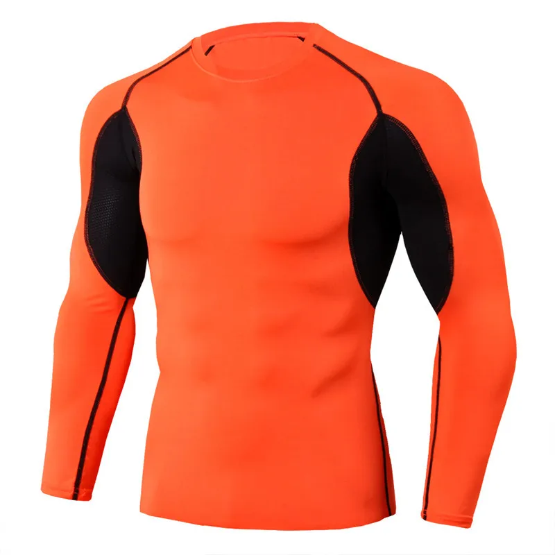 Новинка, Мужская футболка для спортзала, для бега, компрессионные трико, с длинным рукавом, Спортивная футболка, быстросохнущая, для мужчин, спортивная одежда, 11 цветов, футболки - Цвет: Orange
