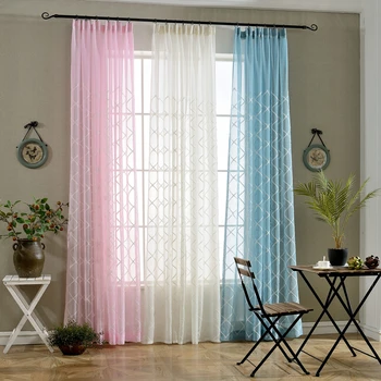 

Senisaihon Upscale Tulle Curtains Korean Pink Blue Rectangle Embroidery Sheer Curtains Bedroom Voile Curtains for Living Room