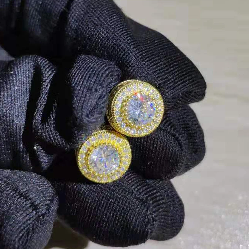 Goedkoop Hip Hop Claw Instellen Zirconia Bling Ice Out Stud Oorbel Mannelijke Goud Kleur Koper Ronde Oorbellen voor Mannen Rapper sieraden