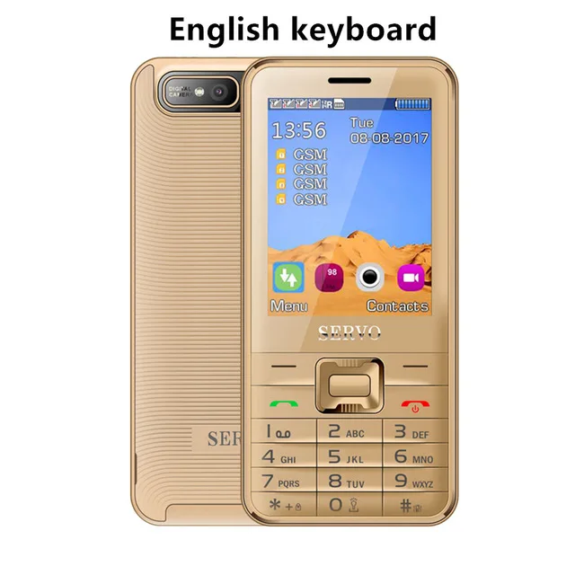 Servo V8100 2,8 дюймовый мобильный телефон 4 sim-карты сотовые телефоны Bluetooth MP3 русская клавиатура 1100 мАч в режиме ожидания длительный срок службы батареи - Цвет: Gold English button