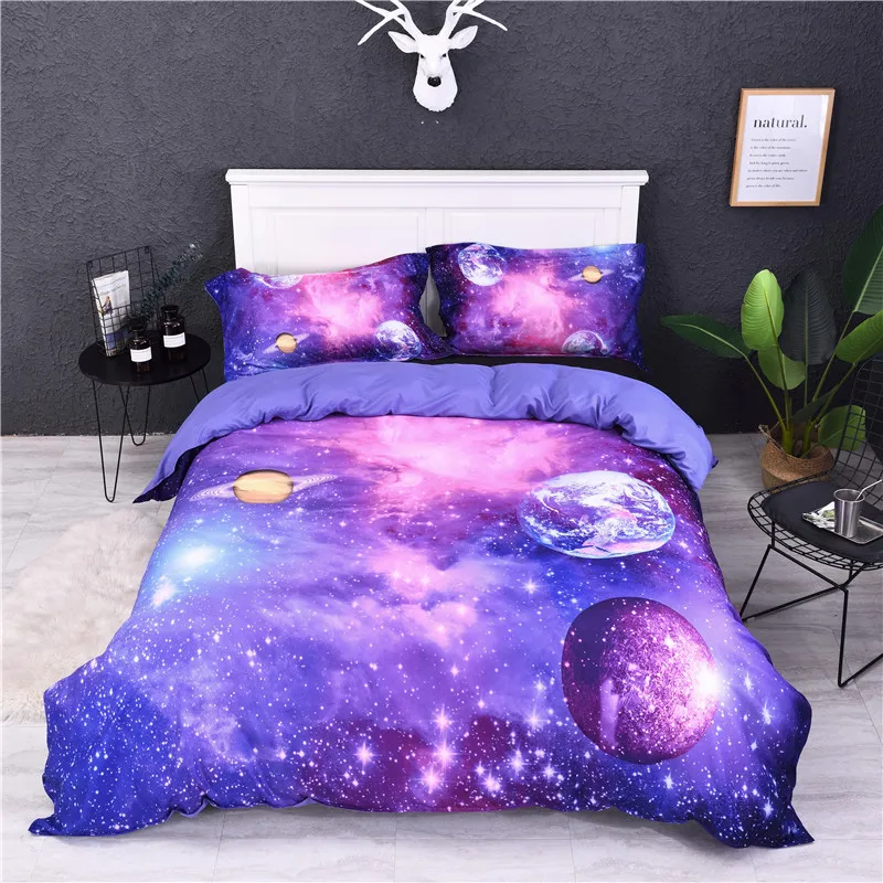

3pcs A Lot Bedding Set Fantasy Planet Printed Kids Bed Linen Super Soft Duvet Cover and 2pcs Pillowcases Twin Queen King Size
