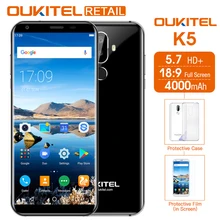 Ограниченное предложение Oukitel K5 5,7 дюймов 18:9 HD + MT6737T 4 ядра Android 7,0 2 ГБ Оперативная память 16 ГБ Встроенная память двойной камеры заднего 4000 мАч отпечатков пальцев 4 г смартфон