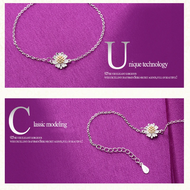 Qevila Jewelry Anklets Plated 925 Sterling Silver Elegant Daisy Flower Ankle Bracelets for Women Barefoot Sandals Summer Fashion (9)